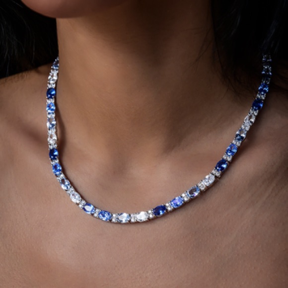 Nwot Mixed Blue Oval Cut Tennis Necklace